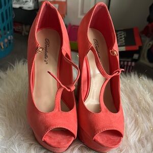 Bordello Women's Coral Peep Toe Heels